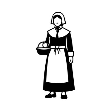 Logotipo con dibujo sencillo con l&iacute;neas de una mujer con ropa de peregrino hist&oacute;rico, para el D&iacute;a de Acci&oacute;n de Gracias