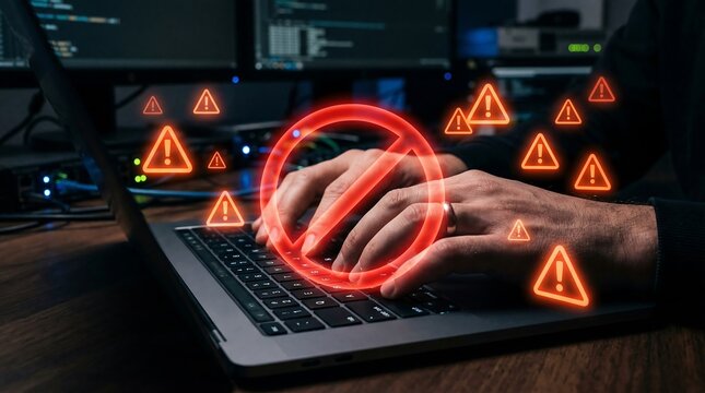 Cyber Threat Alert on Laptop