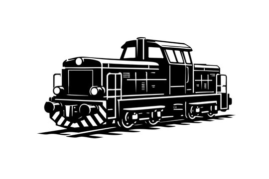 Solid black and white vector illustration of a generic diesel shunting locomotive