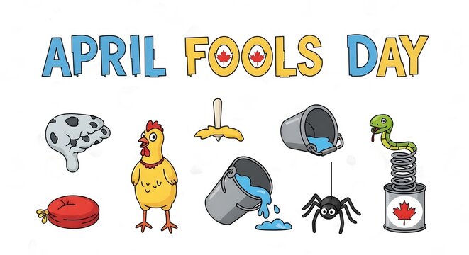 April fools day pranks and jokes icons set isolated on white background