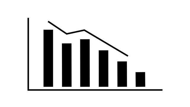 Downward trend statistical graph animation, stock market decline, financial loss, negative business growth, economic recession concept, 4K motion graphic.