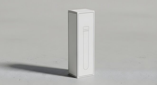 Minimalist white rectangular product packaging box with subtle details on light gray surface