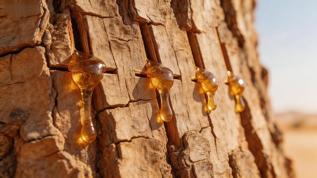 Resin dripping from tree bark