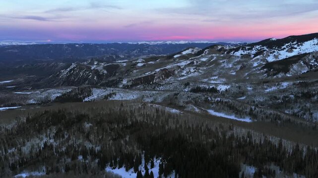 Rocky Mountains Capitol Peak Old Snowmass Village Basalt Carbondale Mt Sopris Sopras aerial drone Colorado Elk Range Aspen Snowmass Wilderness trail trailhead alpenglow winter vibrant sunset forward