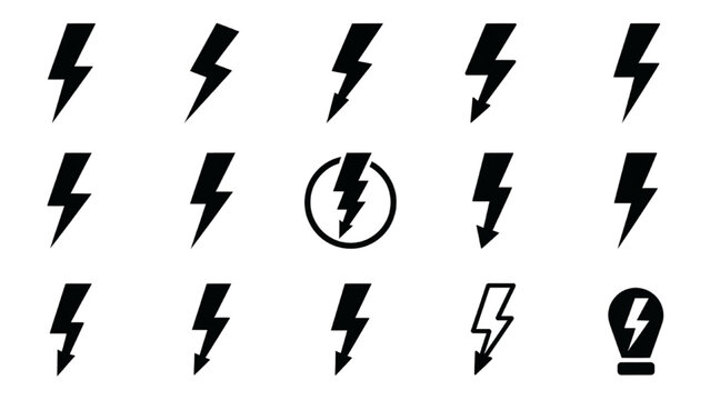 Vector Icon Sheet featuring Various Lightning Bolts and Symbols