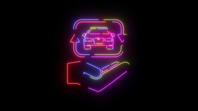 Car sharing neon line icon seamless loop