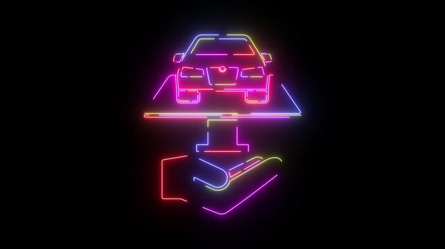 Used car contract neon line icon seamless loop