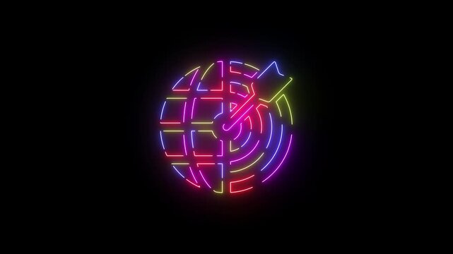 Global target neon line icon seamless loop