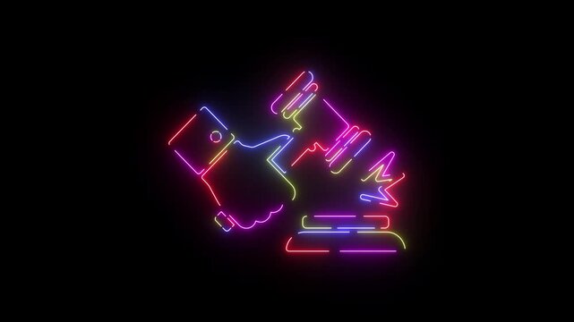 Court gavel neon line icon seamless loop