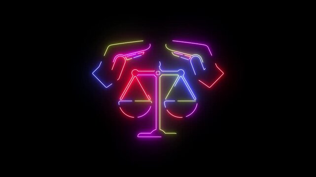 Justice scales neon line icon seamless loop