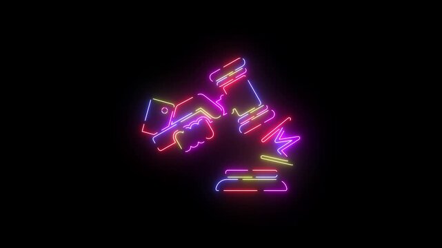 Court gavel neon line icon seamless loop