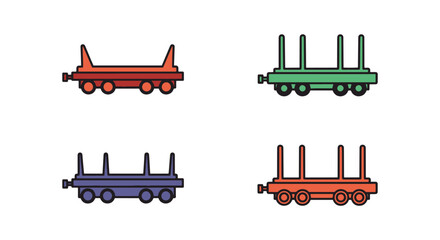 Naklejka premium Flatcar Line art vector set creative minimal illustration