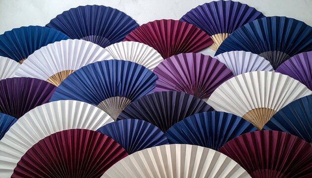 紫と青の色合いが美しい開いた扇子のイメージ。
広がる形状と色のグラデーションが優雅な印象を与える。
和風のデザインと繊細な構造が視覚的な魅力を高める。
日本文化、伝統、装飾、和風デザインのテーマに適した素材。