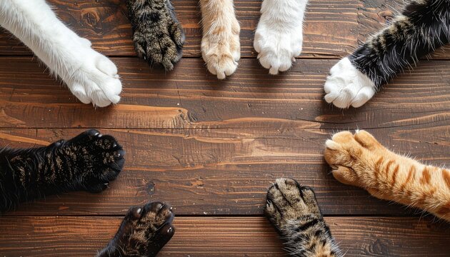猫の手が円を描くユニークで可愛らしいシーン。
前足の動きが線を作り、遊び心のある構図を生み出す。
シンプルな背景が猫の動作とラインを引き立てる。