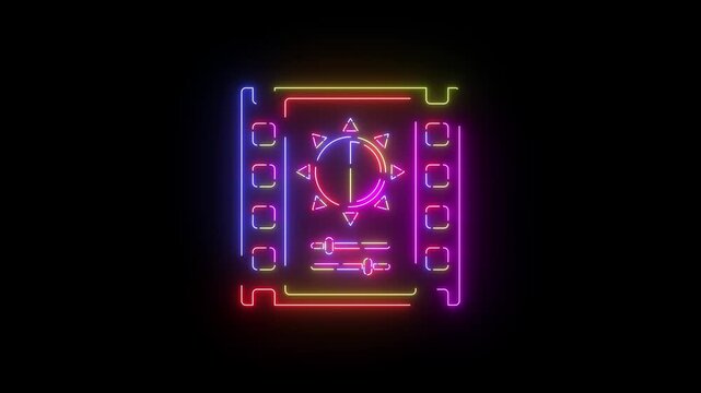 Video editing neon line icon seamless loop