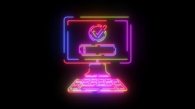 Recommended checkmark neon line icon seamless loop