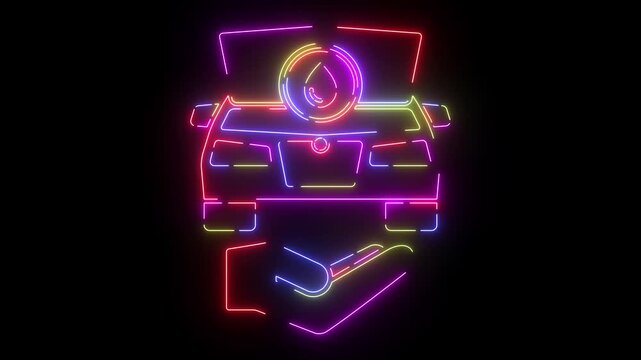 Car repair neon line icon seamless loop