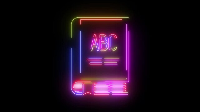 Abc Ebook Alphabet neon line icon seamless loop