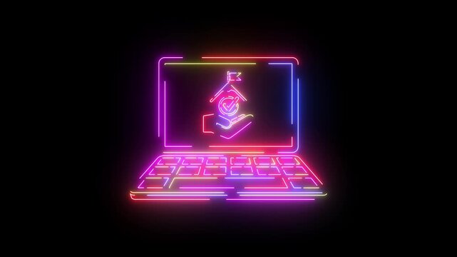 Recommended checkmark neon line icon seamless loop
