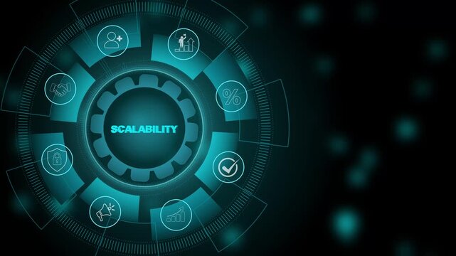 Digital scalability conceptual graphic of business concept. business technology. 3d Motion graphics of technology icon interface background