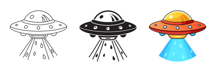 Fototapeta premium UFO spaceship icon set collection in flat style. Spacecraft vector illustration on isolated background. Futuristic transport sign business concept.