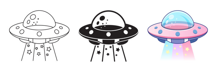 Fototapeta premium UFO spaceship icon set collection in flat style. Spacecraft vector illustration on isolated background. Futuristic transport sign business concept.