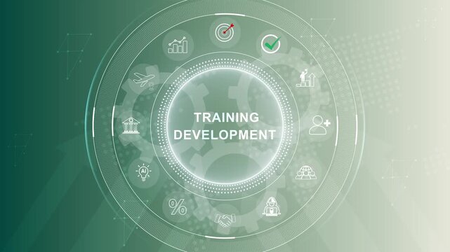 Business training development E-learning concept new business concept. Abstract technology. 3d Motion graphics of technology icon interface background
