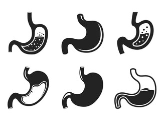 Fototapeta premium Gerd stomach icon set collection in flat style. Reflux vector illustration on isolated background. Esophageal organ sign business concept.