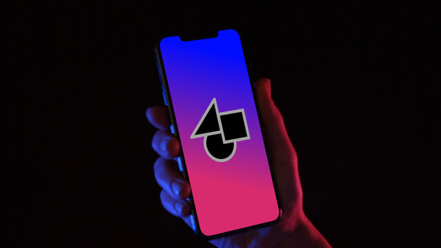 Mobile Dark Mockup 2 Dolly Color &ndash; Modern Smartphone Screen in Dark Theme, Black Device Presentation with Touch Gestures for App UI UX Showcase and Social Media Content