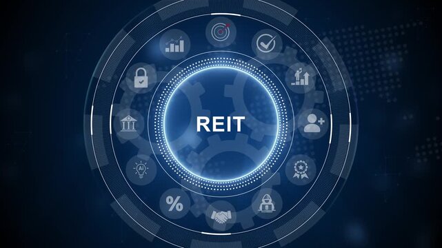 REIT Real estate investment fund ETF Financial , new business concept. 3d Motion graphics of technology icon interface background