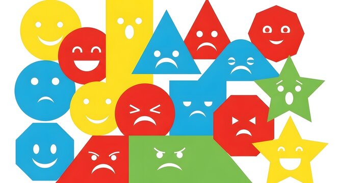 colorful cartoon smiling and frowning faces with expressive shapes for emotions