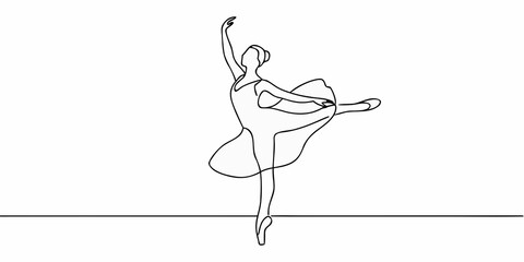 Elegant ballerina in a continuous line drawing poised mid performance © Roni