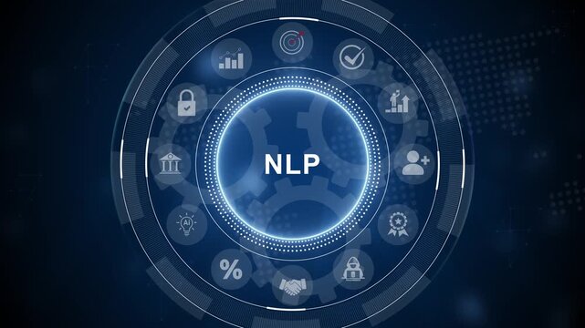 NLP Natural language processing AI Artificial intelligence. 3d Motion graphics of technology icon interface background