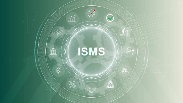 ISMS - Information security management System concept. 3d Motion graphics of technology icon interface background