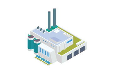 Naklejka premium Isometric Factory Plant With Smokestacks