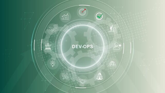 DevOps Methodology Development Operations agil programming technology concept. 3d Motion graphics of technology icon interface background