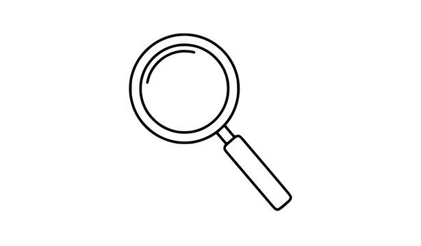 Minimal line art magnifying glass icon vector with thin outline isolated on white for search symbol design