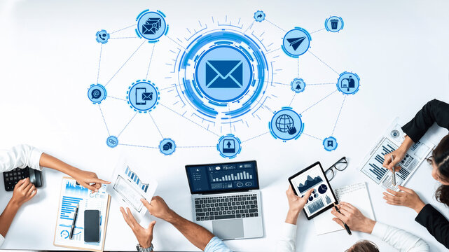 Email icons show digital communication, email service, and inbox management. Email supports online messaging, email notification, and secure exchange. Entice