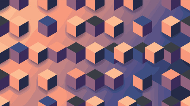 Abstract background with a modern 3D geometric pattern of isometric cubes. The orange and purple gradient creates a futuristic mood. Ideal for tech, corporate, or web design.