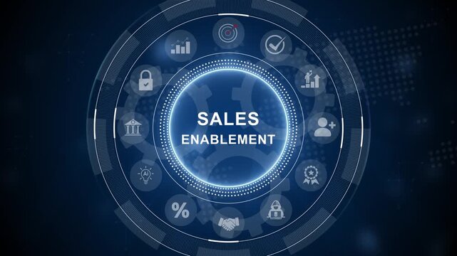 Abstract automation technology background. Business, Technology, Internet and network concept. SALES ENABLEMENT. 3d Motion graphics of technology icon interface background