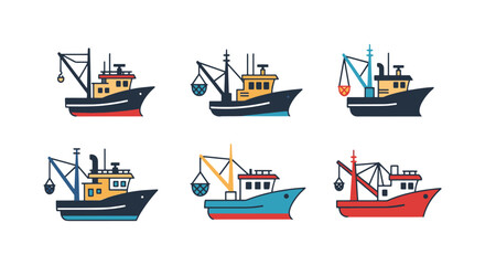 Naklejka premium Fishing Trawler Line art clean abstract vector