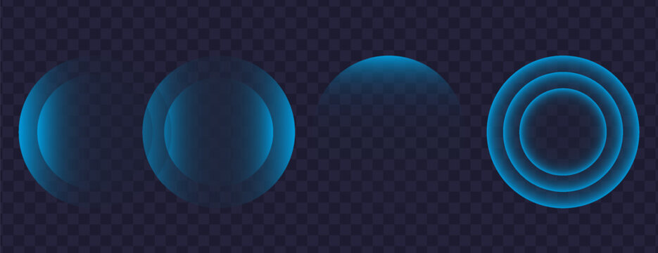 Sound wave. Signal concentric circle. Round light effect. Wifi range. Radio station signal. Water ripple with circle waves. A place or a painful point. Radar screen. Vector effect.