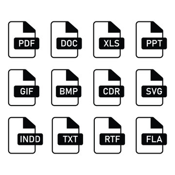 File format icon set containing document types pdf doc.