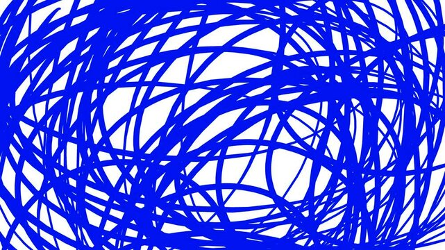 Blue Tangled Doodle Abstract Animation on White Background, Motion Graphics Loop
