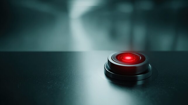 Illuminated Red Emergency Eject Button Glowing with Prominent Light on Metallic Surface