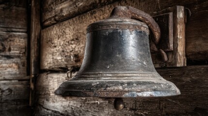 Fototapeta premium A Close-Up View of a Distressed Dark Metal School Bell Showing Signs of Age and Wear