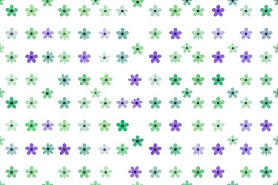 a green and purple flower pattern on a white background