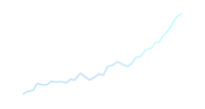 Glowing blue line chart isolated on transparent background, growth earning business report concept, uptrend neon technology style graph raising profits market success, investment commodity prices