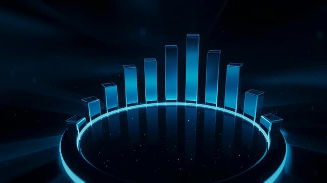 Dynamic Blue Holographic Bar Graph Visualization Loop for Business Data Analysis and Technology Backgrounds