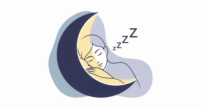 Woman Sleeping Peacefully on Crescent Moon.
